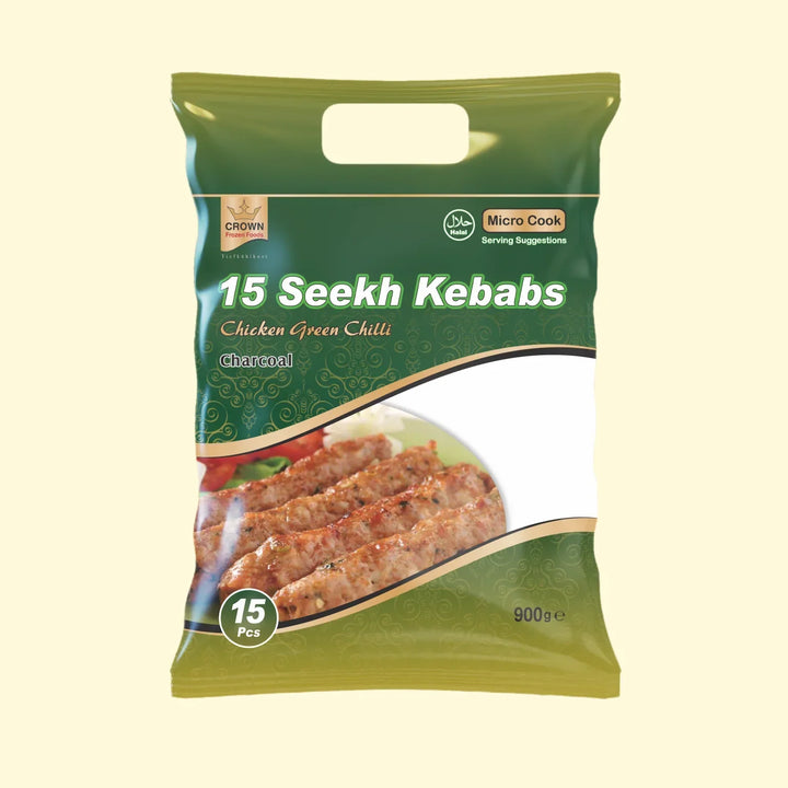 CROWN FROZ. KEBAB CHICKEN GREEN  CHILLI (15 pc)